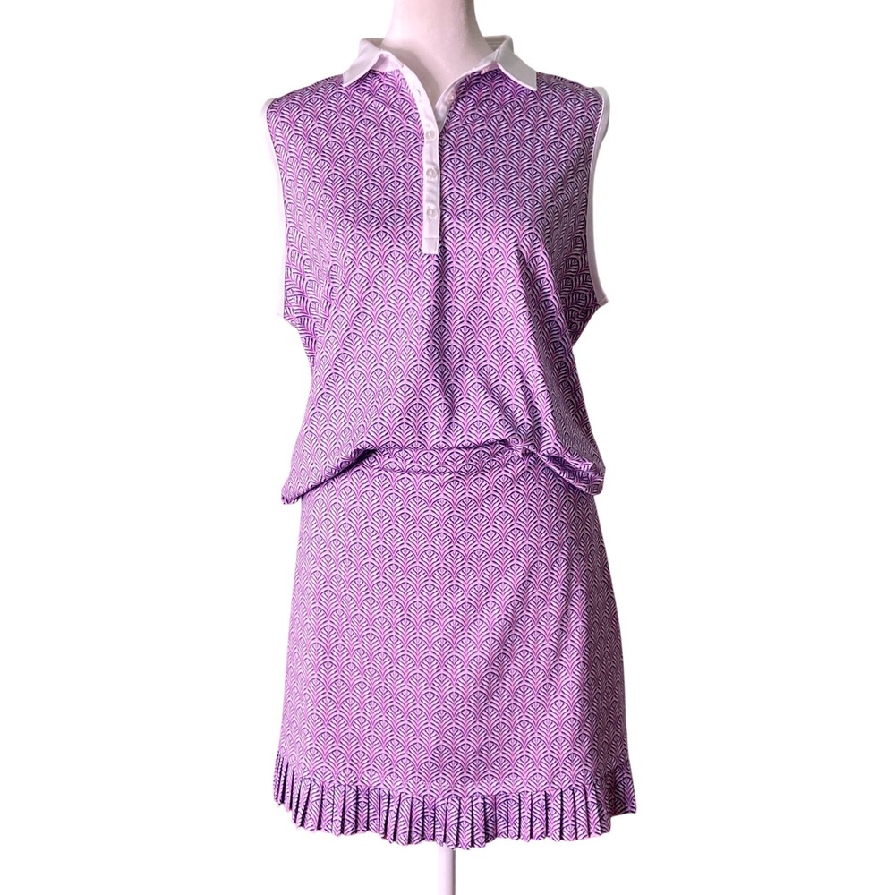 Sport Haley Shirt (L) & Pleated Skort (XL) Set Tennis Golf Pickelball Blue Pink